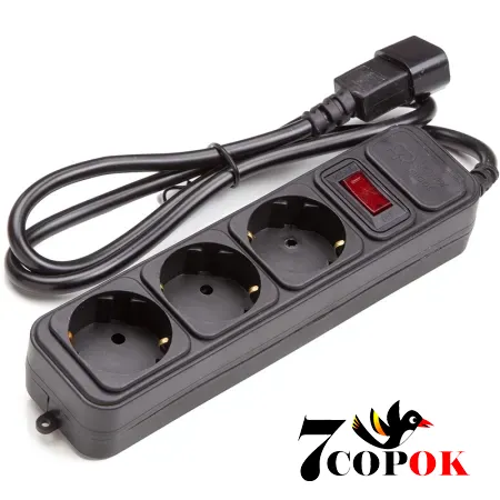 Сетевой фильтр PowerPlant 1 м, 3x1.5мм2, 10А, 3 розетки, для ИБП