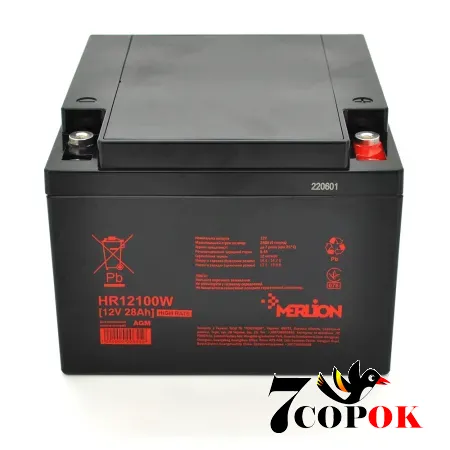 Акумулятор Merlion HR12100W, 12V 28Ah Black, AGM свинцево-кислотний