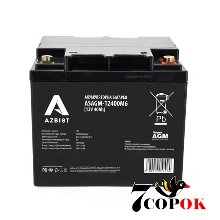 Акумулятор AZBIST Super AGM ASAGM-12400M6, AGM свинцево-кислотний