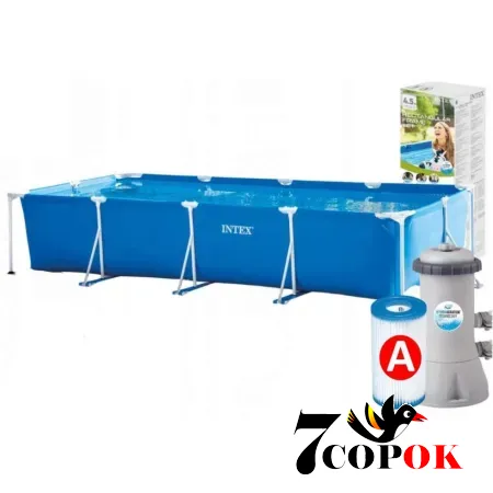 Бассейн каркасный для дачи Intex 28274 (450 x 220 x 84см) Rectangular Frame Pool