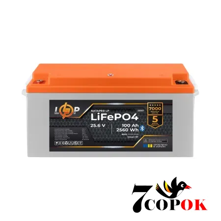 Акумулятор LogicPower LP LiFePO4 25,6V - 100 Ah (2560Wh) (BMS 100A/50А) пластик Smart BT, літій-залізо-фосфатний