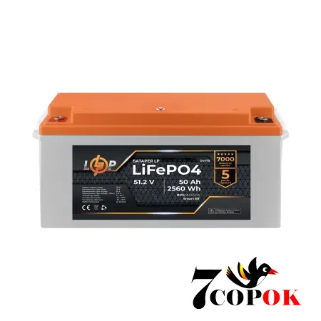 Акумулятор LogicPower LP LiFePO4 51,2V - 50 Ah (2560Wh) (BMS 80A/50А) пластик Smart BT, літій-залізо-фосфатний