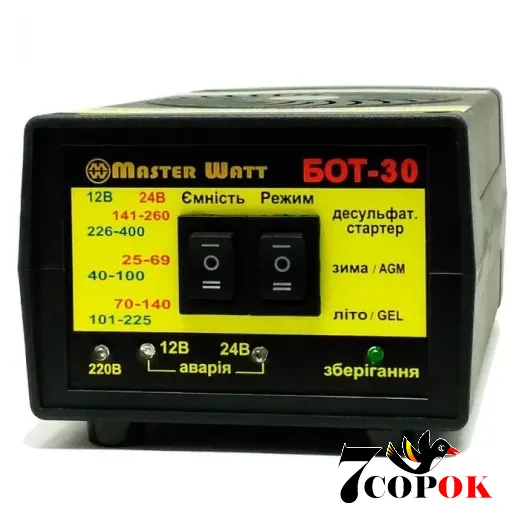 MasterWatt БОТ-30 12/24V (25-400Ah) - зарядное устройство для аккумуляторов
