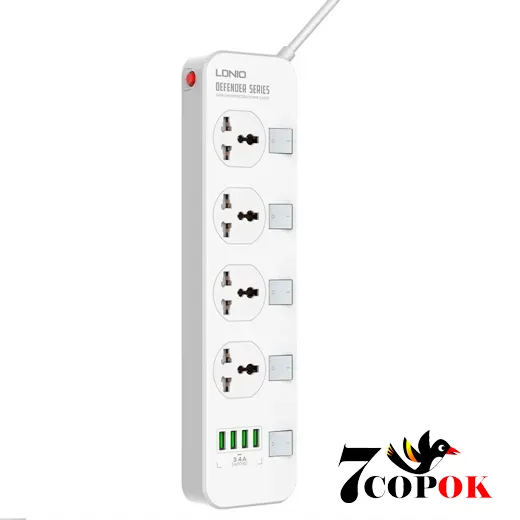 Мережевий фільтр LDNIO SC4408 4 Розетки + 4 USB, купити в Україні