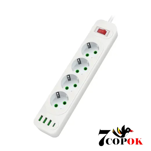 Сетевой фильтр Voltronic F24U 4 розетки EU + 3 USB + PD 2 м White