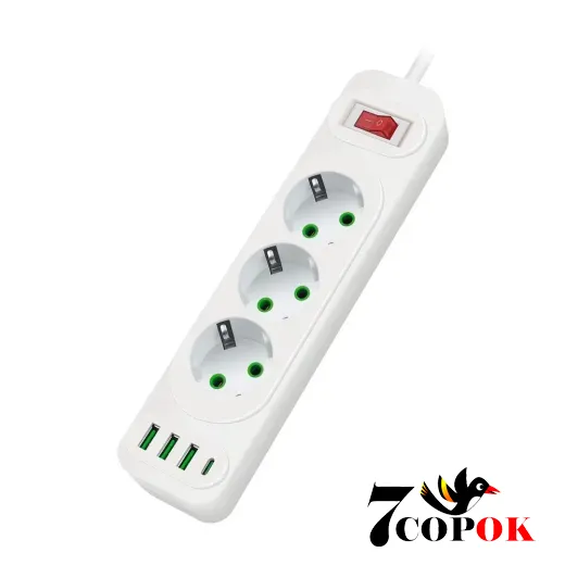 Сетевой фильтр Voltronic F23U 3 розетки EU + 3 USB + PD 2 м White