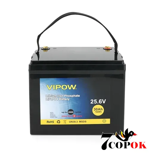 Акумулятор Vipow LiFePO4 25,6V 30Ah ВМS 25A, літій-залізо-фосфатний
