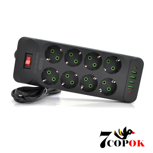 Сетевой фильтр Voltronic F34U 8 розеток EU + 4 USB + 2 PD Black
