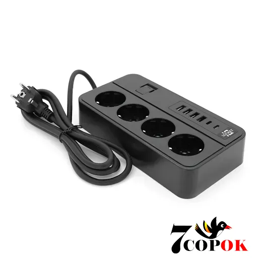 Сетевой фильтр Voltronic G13 4 Socket + 4 USB + 2 Type-C Black, купить