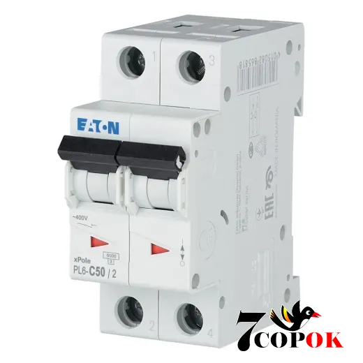 Автоматический выключатель EatonPL6-C50/2 6kA 2п 50A, купить в Украине