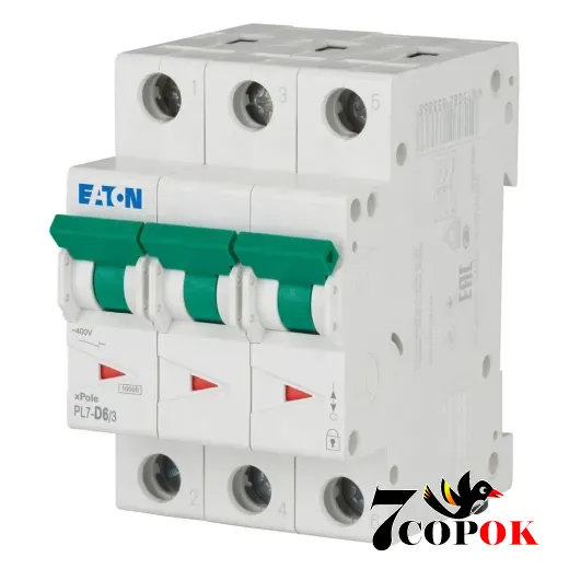 Автоматический выключатель Eaton PL7-D6/3 10kA 3п 6A, купить в Украине