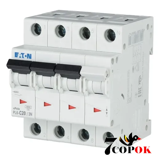 Автоматический выключатель Eaton PL6-C20/3N 6kA 3п 20A, купить в Украине