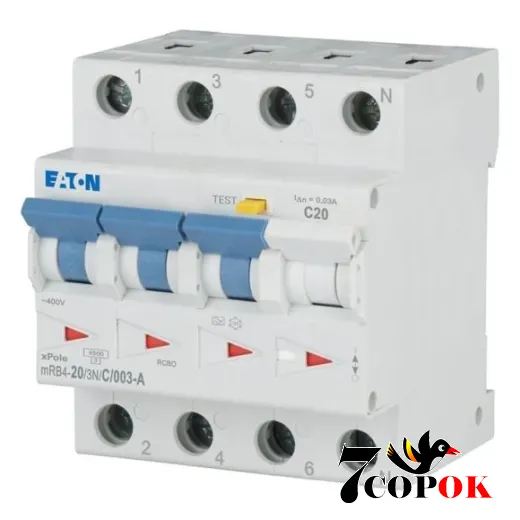 Дифференциальный автоматический выключатель Eaton mRB4-20/3N/C/003-A 3п Диф автомат 20А