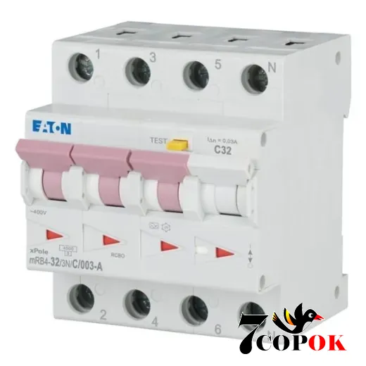 Дифференциальный автоматический выключатель Eaton mRB4-32/3N/C/003-A 3п Диф автомат 32А