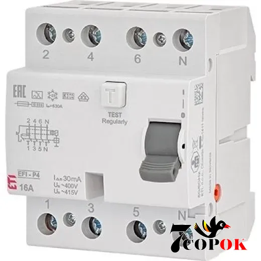 Дифференциальное реле ETI 4р EFI6-P4 63/0,03 тип A (6kA) УЗО 63А, купить