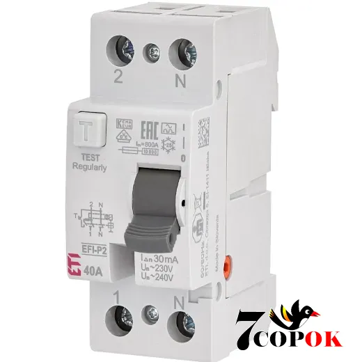 Дифференциальное реле ETI 2р EFI6-P2 40/0,03 тип A (6kA) УЗО 40А, купить