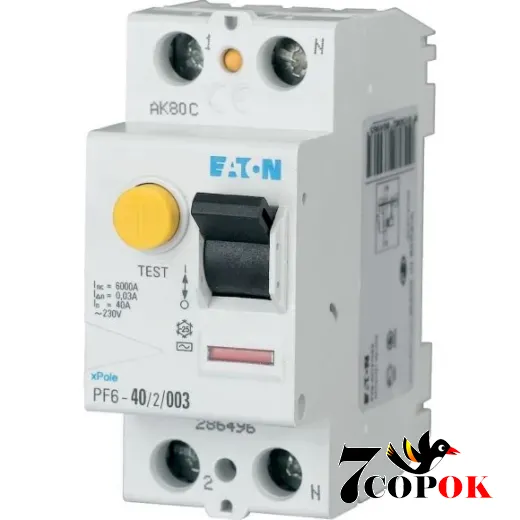 Дифференциальное реле Eaton PF6-40/2/03 300mA 2п 40A УЗО 40А, купить