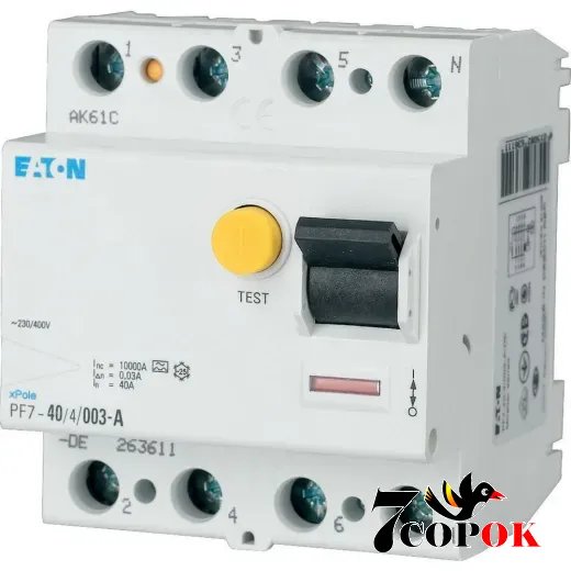 Дифференциальное реле Eaton PF7-80/4/003-DE 30mA 4п 80A УЗО 80А, купить