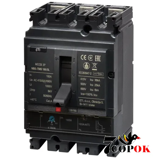 Автоматический выключатель ETI NBS-TMS 160/3L 160A 36kA, (0.8-1)In 3P, купить