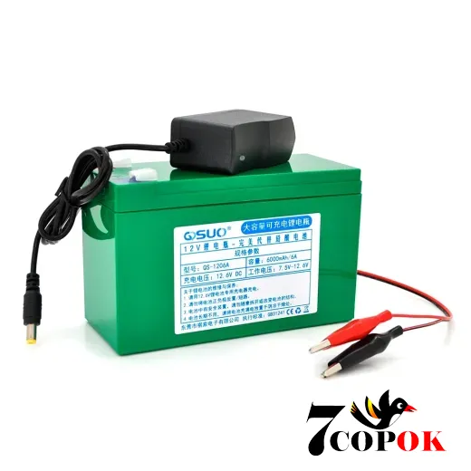 Акумуляторна батарея літієва QiSuo 12V 6A з елементами Li-ion 18650 (150X64,5X97,7) + зарядний пристрій 12.6V 1A + крокодили, к