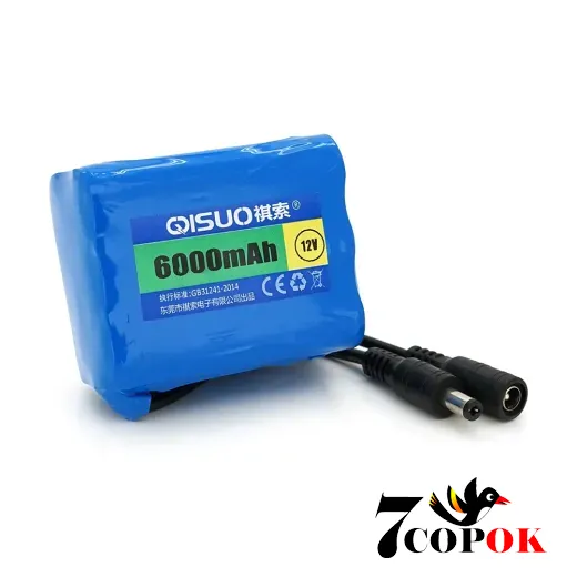 Літій іонний акумулятор QiSuo 12V 6A з елементами Li-ion 18650, DC5.5x2.1, (55x41x67mm)