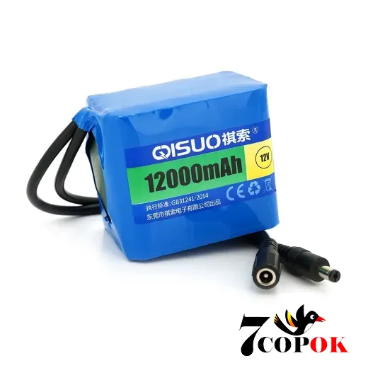 Літій іонний акумулятор QiSuo 12V 12A Li-ion 18650, DC5.5x2.1, (79x57x68mm)