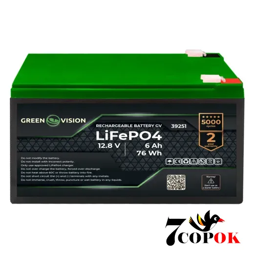 Акумулятор LogicPower GV LiFePO4 12,8V - 6Ah (76Wh), літій-залізо-фосфатний