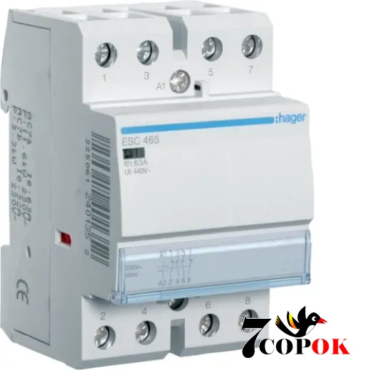 Контактор 63А Контактор Hager 63A, 2НВ+2НЗ, 230В (ESC465), купить
