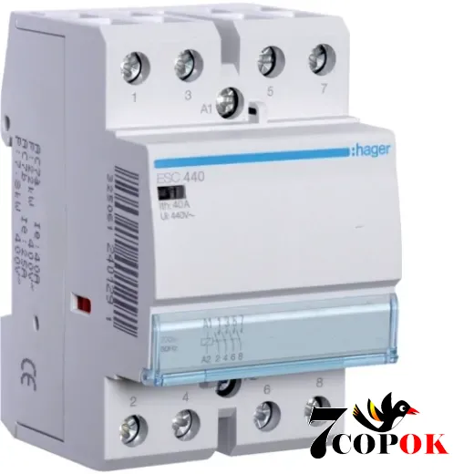 Контактор 40А Hager 40A, 4НВ, 230В (ESC440), купити в Україні