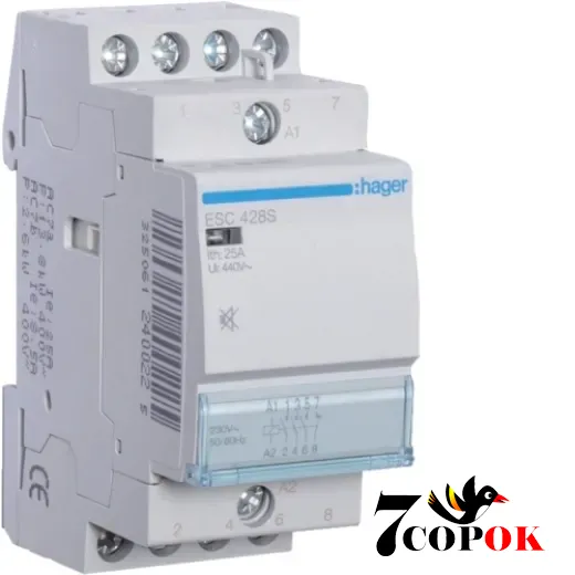 Контактор 25А Hager 25A, 3НВ+1НЗ, 230В (ESC428S), купить в Украине