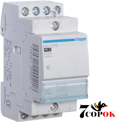 Контактор 25А Hager 25A, 2НВ+2НЗ, 230В (ESC427S), купить в Украине