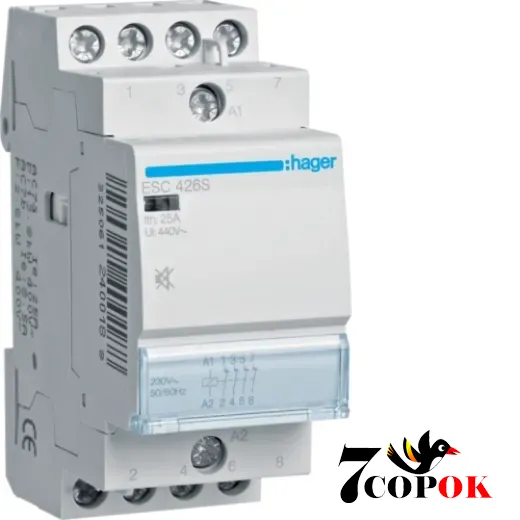 Контактор 25А Hager 25A, 4НЗ, 230В (ESC426S), купить в Украине