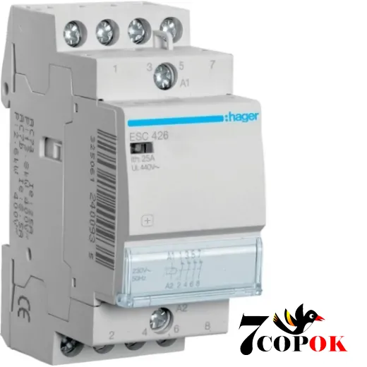 Контактор 25А Hager 25A, 4НЗ, 230В (ESC426), купити в Україні