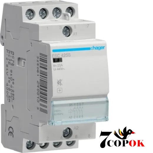 Контактор 25А Hager 25A, 4НВ, 230В (ESC425S), купить в Украине