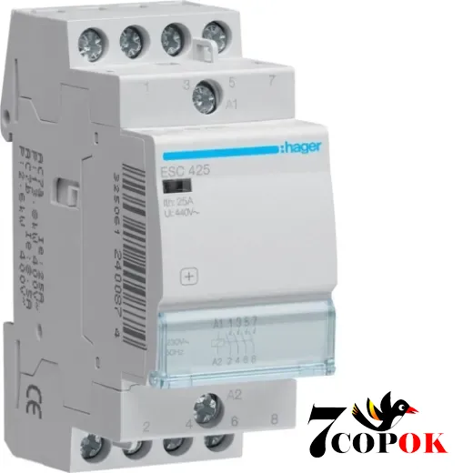 Контактор 25А Hager 25A, 4НВ, 230В (ESC425), купити в Україні