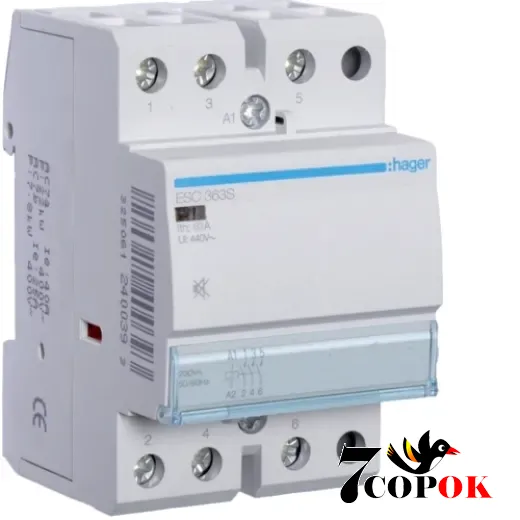 Контактор 63А Контактор безшумний Hager 63A, 3НВ, 230В (ESC363S), купити