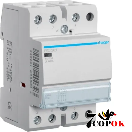Контактор 63А Hager 63A, 3НВ, 230В (ESC363), купить в Украине