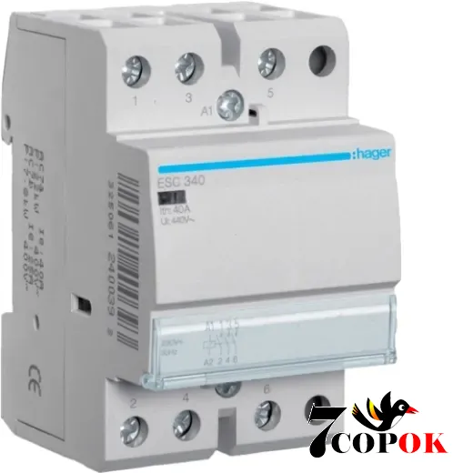 Контактор 40А Hager 40A, 3НВ, 230В (ESC340), купити в Україні