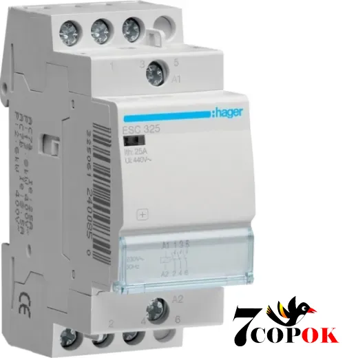 Контактор 25А Hager 25A, 3НВ, 230В (ESC325), купить в Украине